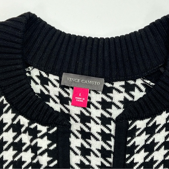 Vince Camuto Cotton Houndstooth Sweater Jacket - black/white, L - Picture 4 of 11